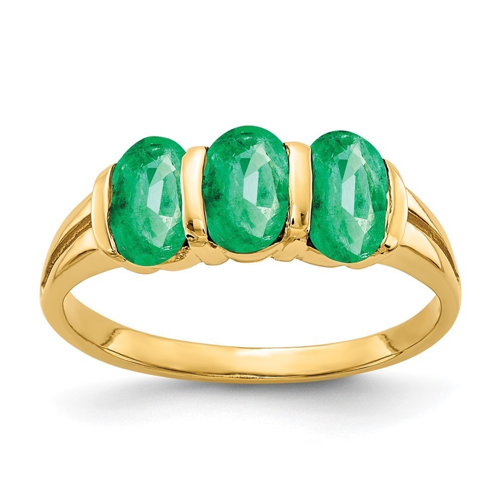Million Charms 14k Yellow Gold 6x4mm Oval Green Emerald ring, Size 6